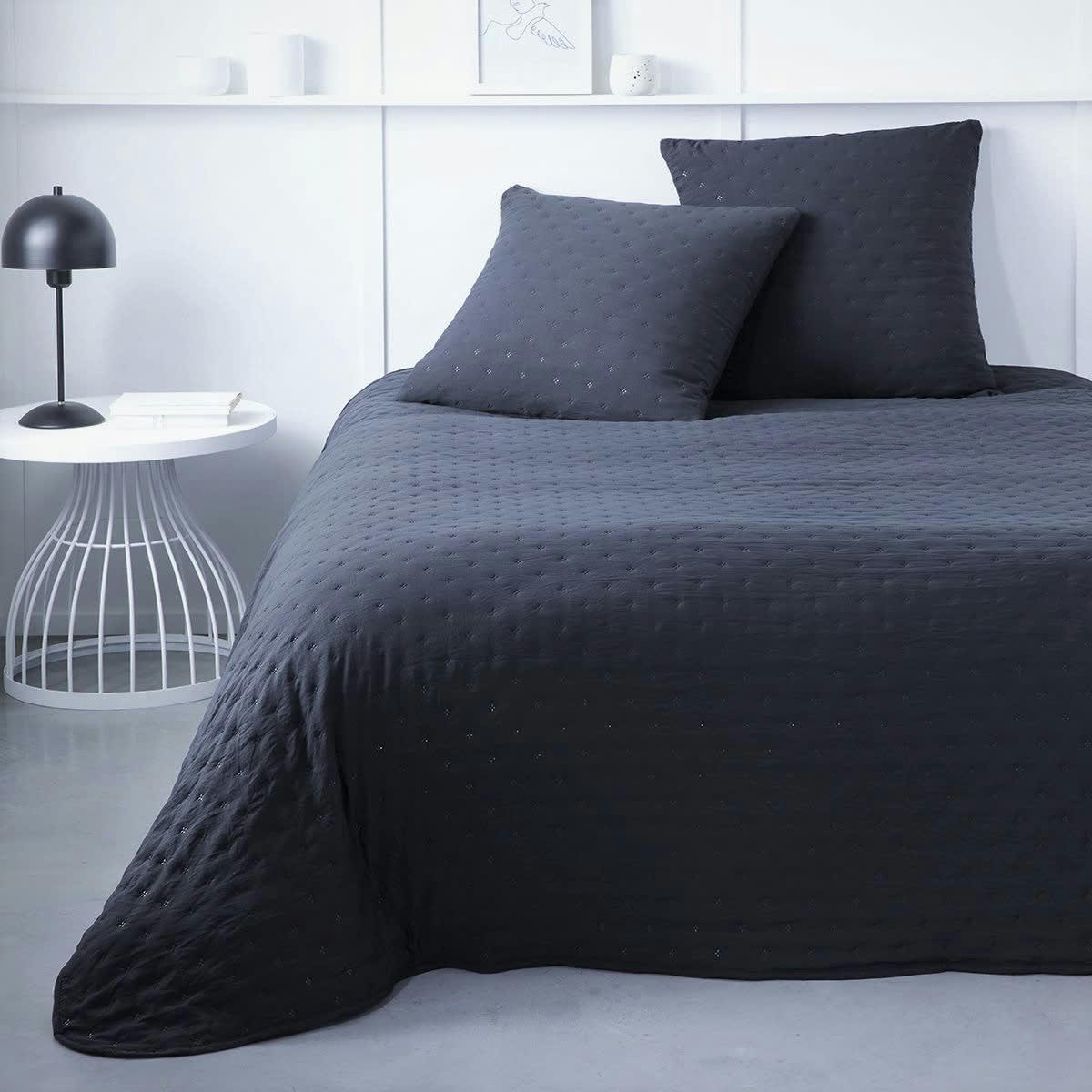 ESSENTIAL - Couvre lit boutis bleu marine 240x260