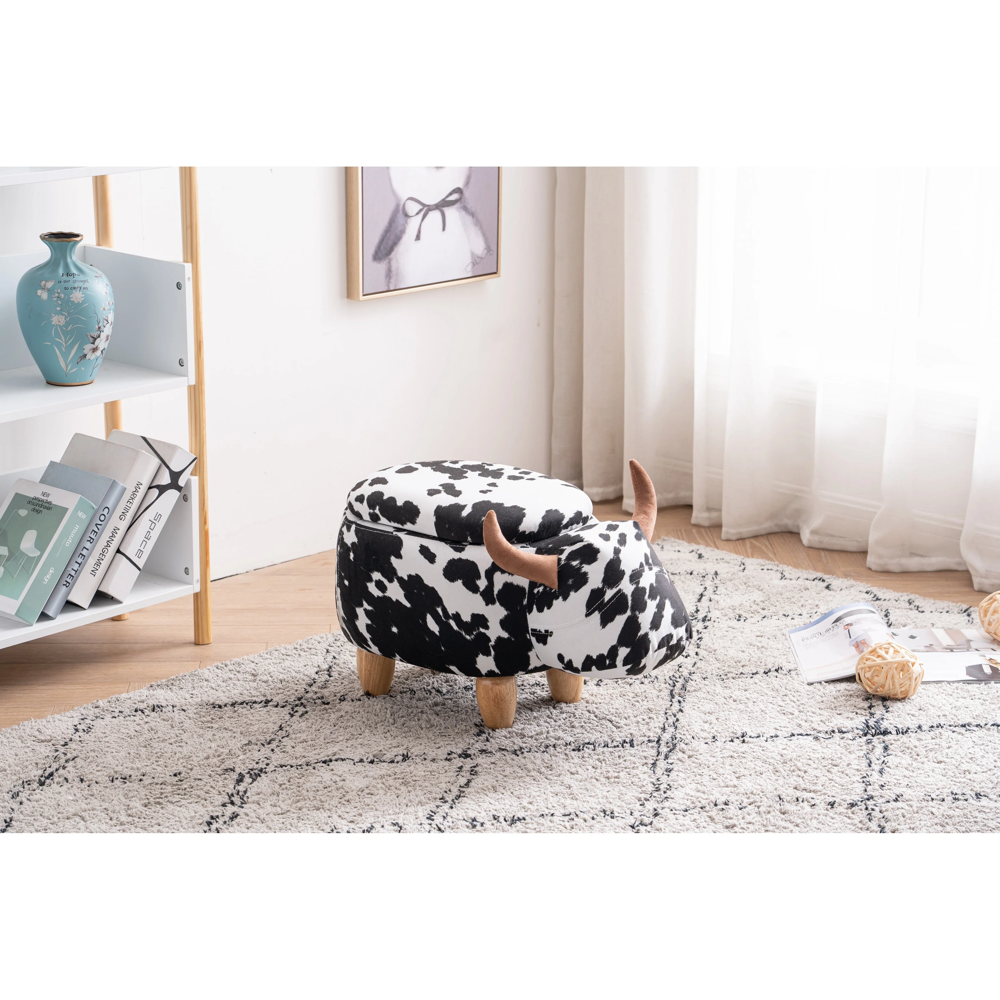 Animal Cow Storage Upholstered Kids Ottoman