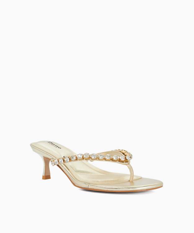 Mimis Gold - Leather Jewel Strap Kitten Heel Mules