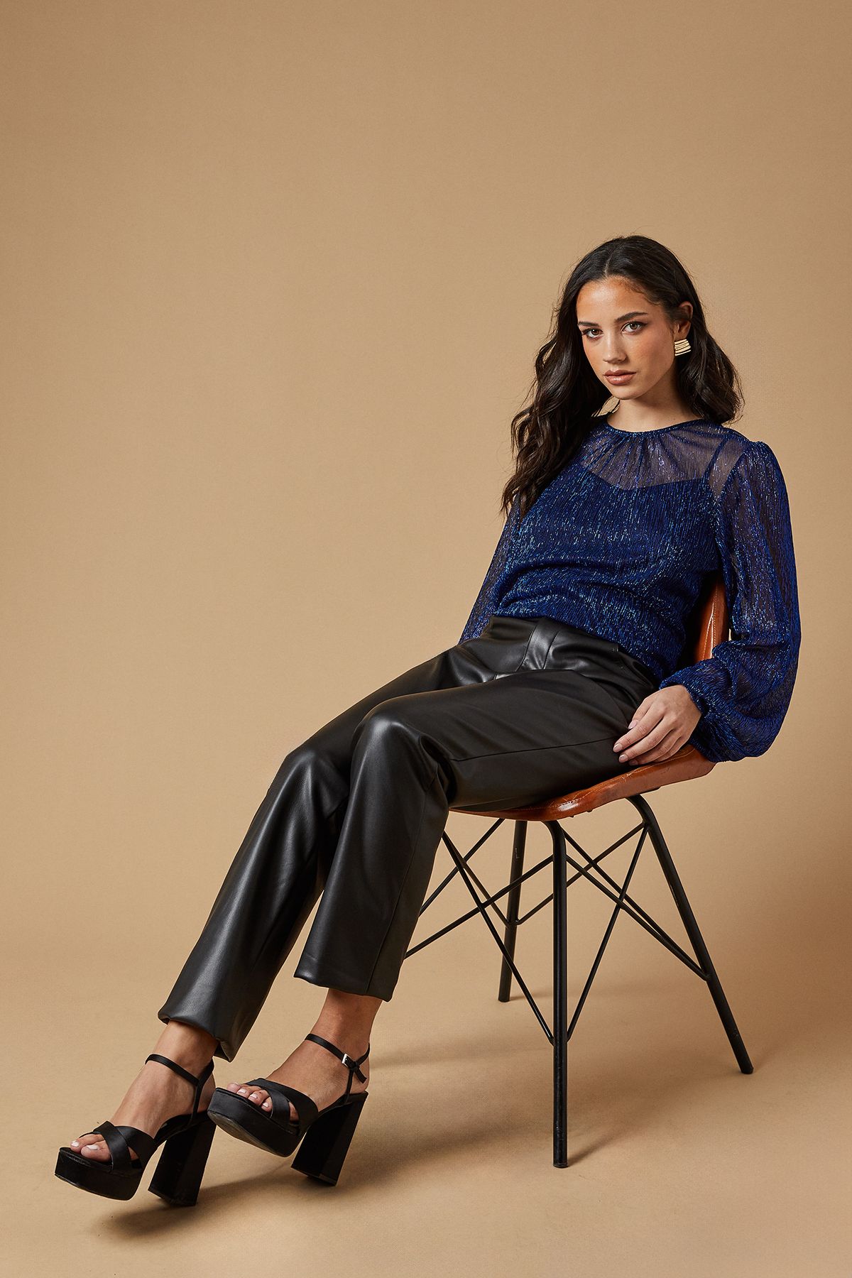 Oasis Occasion Plisse Balloon Sleeve Top