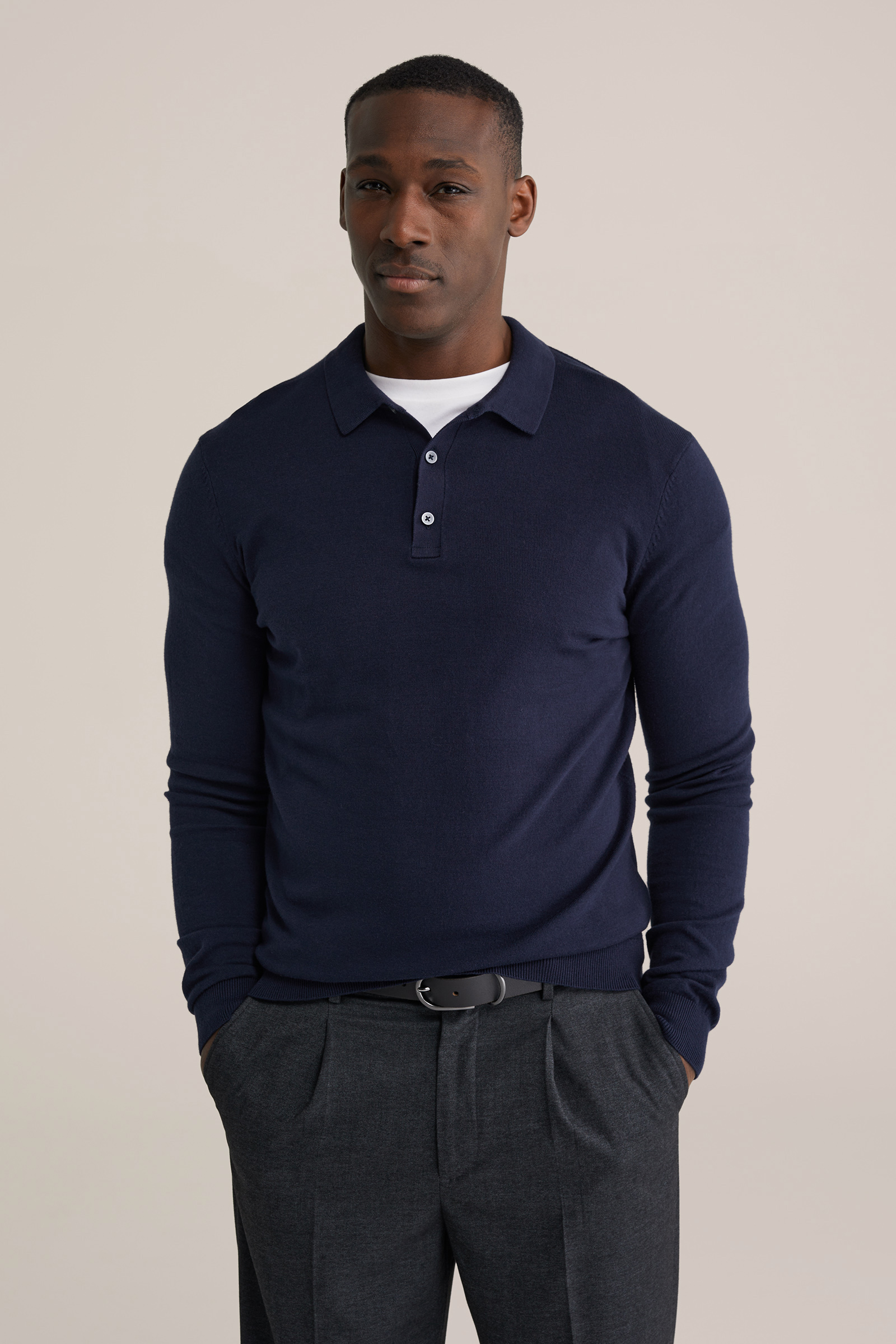 Heren Slim fit fijngebreide polo