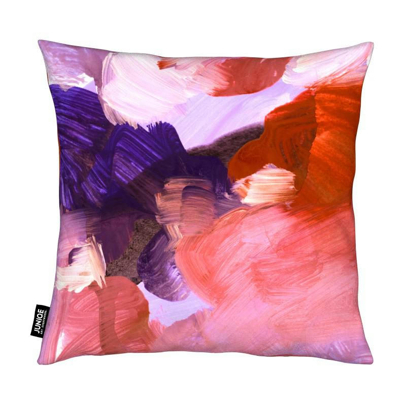 ABSTRACT PAINTING V - Coussin en microfibre en rose & rouge 30x30