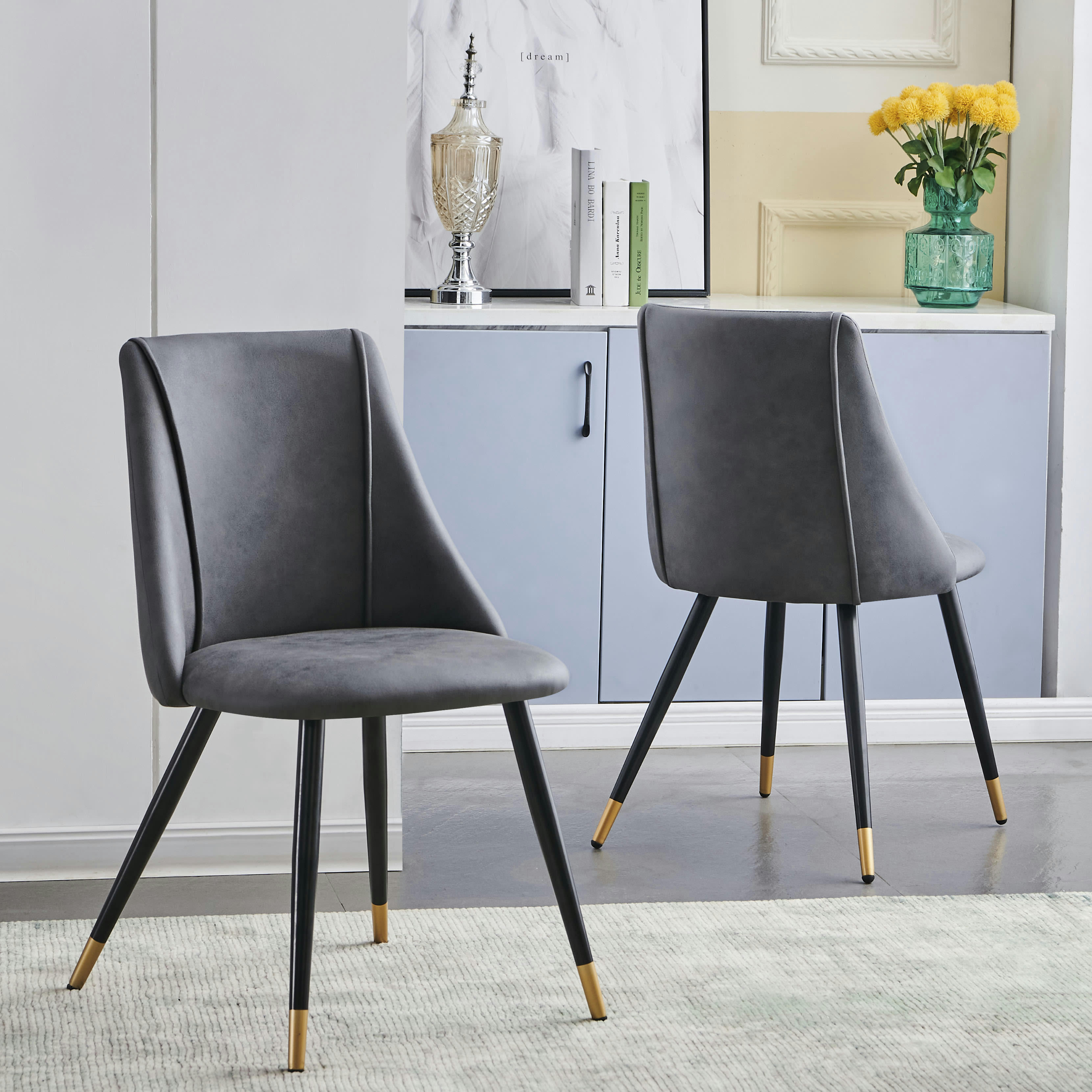 - Lot de 2 chaises de salle à manger scandinave cuir synthétique gris