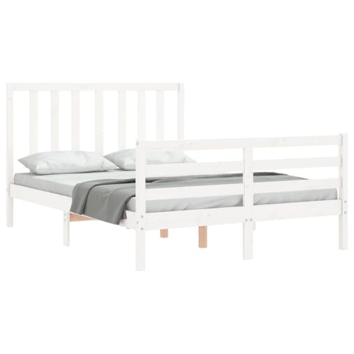 NNEVL Bed Frame with Headboard White 137x187 cm Double Solid Wood