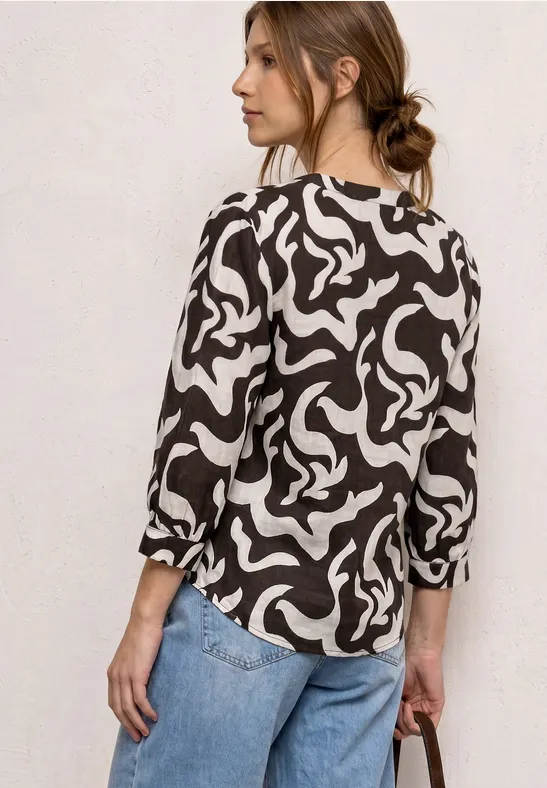 Bluse mit Split Neck aus Leinenmix