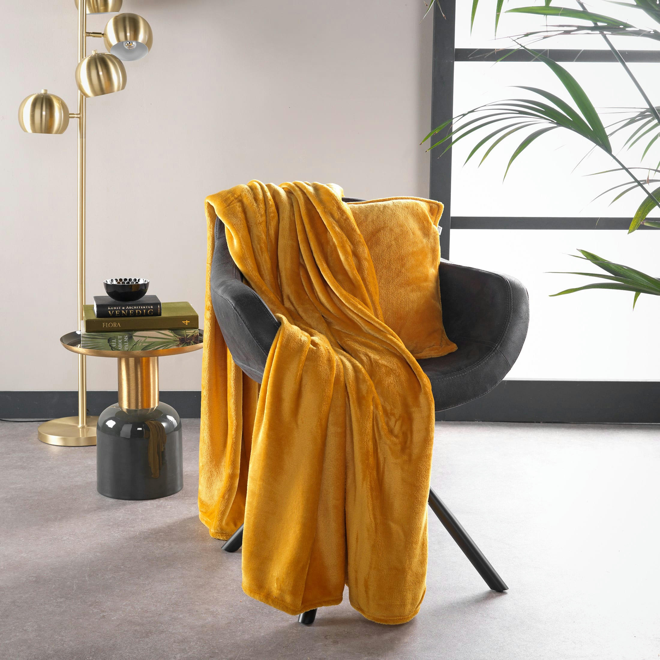 BILLY - Plaid jaune fleece 150x200 cm uni
