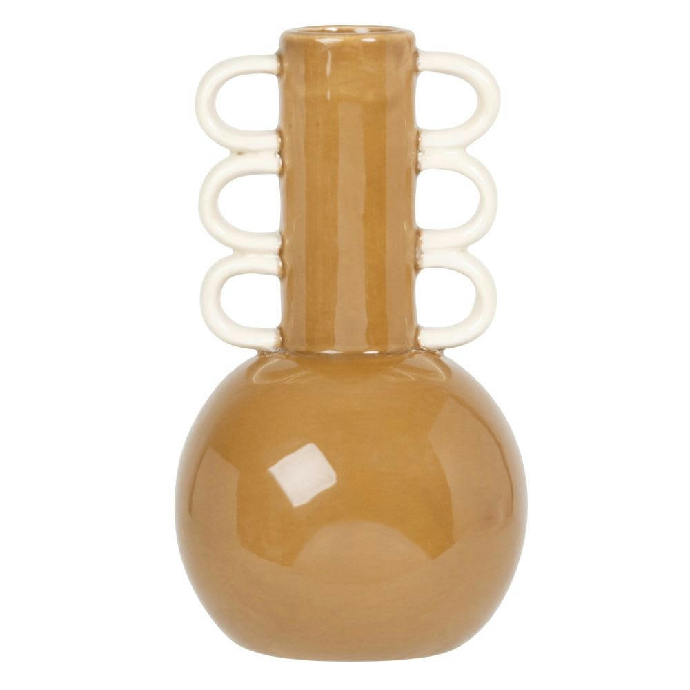 CIBOLA - Vase à oreilles en porcelaine beige et caramel H18
