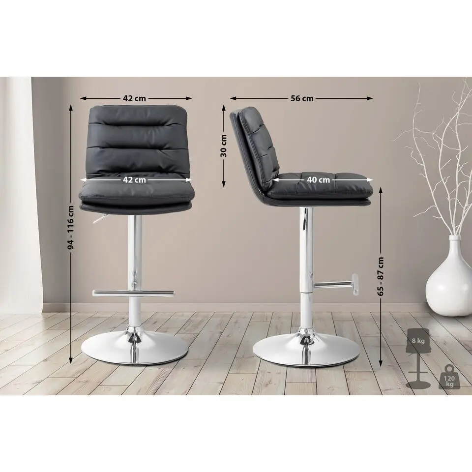 CLP Barkruk Damar chroom Frame - Kunstleer - zwart