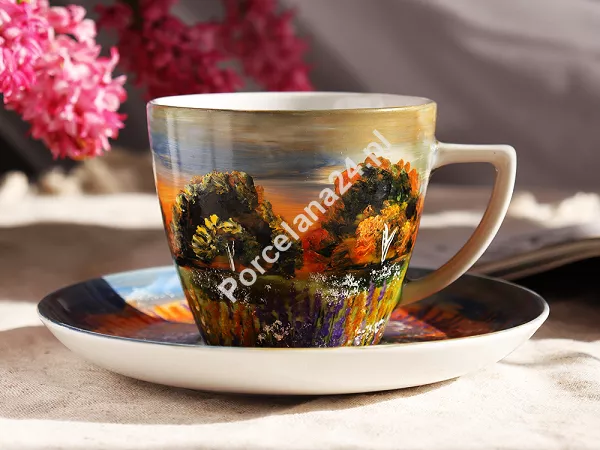 Filiżanka ze spodkiem 0,35 L / 17 cm ręcznie malowana - Polana Jesień (6) DA.FS35-6