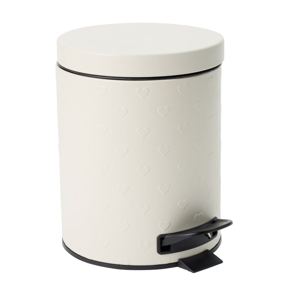 Poubelle salle de bain 5L métal motif coeur en relief Ø20,5xH26,5cm (2 modèles)