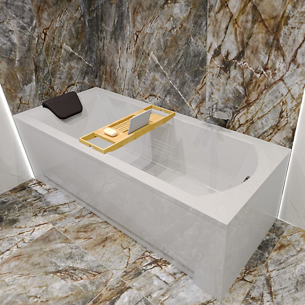 Baignoire rectangulaire 170 x 70 SHEA acrylique blanc, sans Habillage   Repose Tête   étagère bambou   Pieds   Vidage à chromé