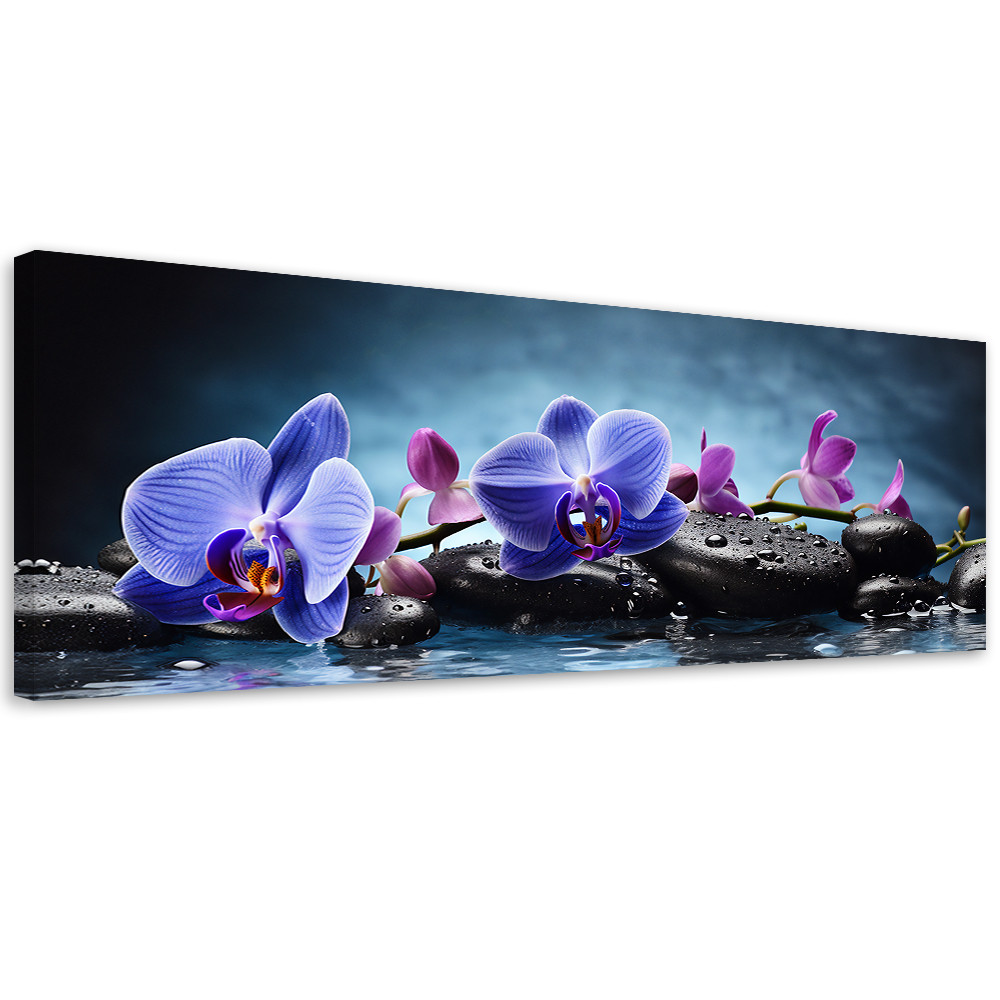 Feeby Obraz na płótnie, Niebieska Orchidea Zen 90x30
