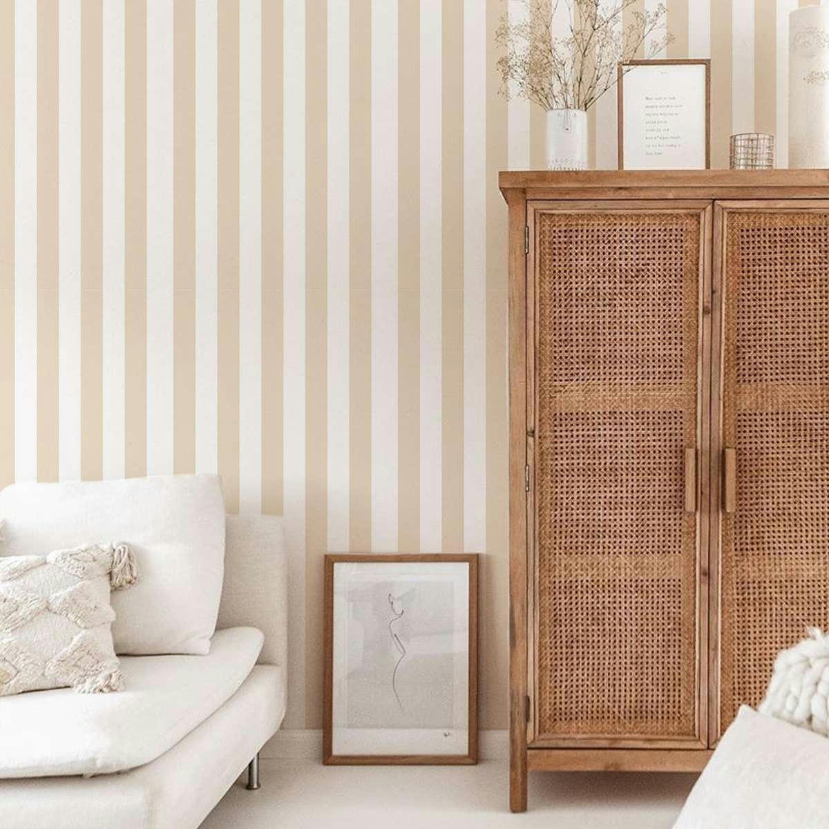 STRIPES - Papier peint vinyle adhésif lignes sable 50x300 cm