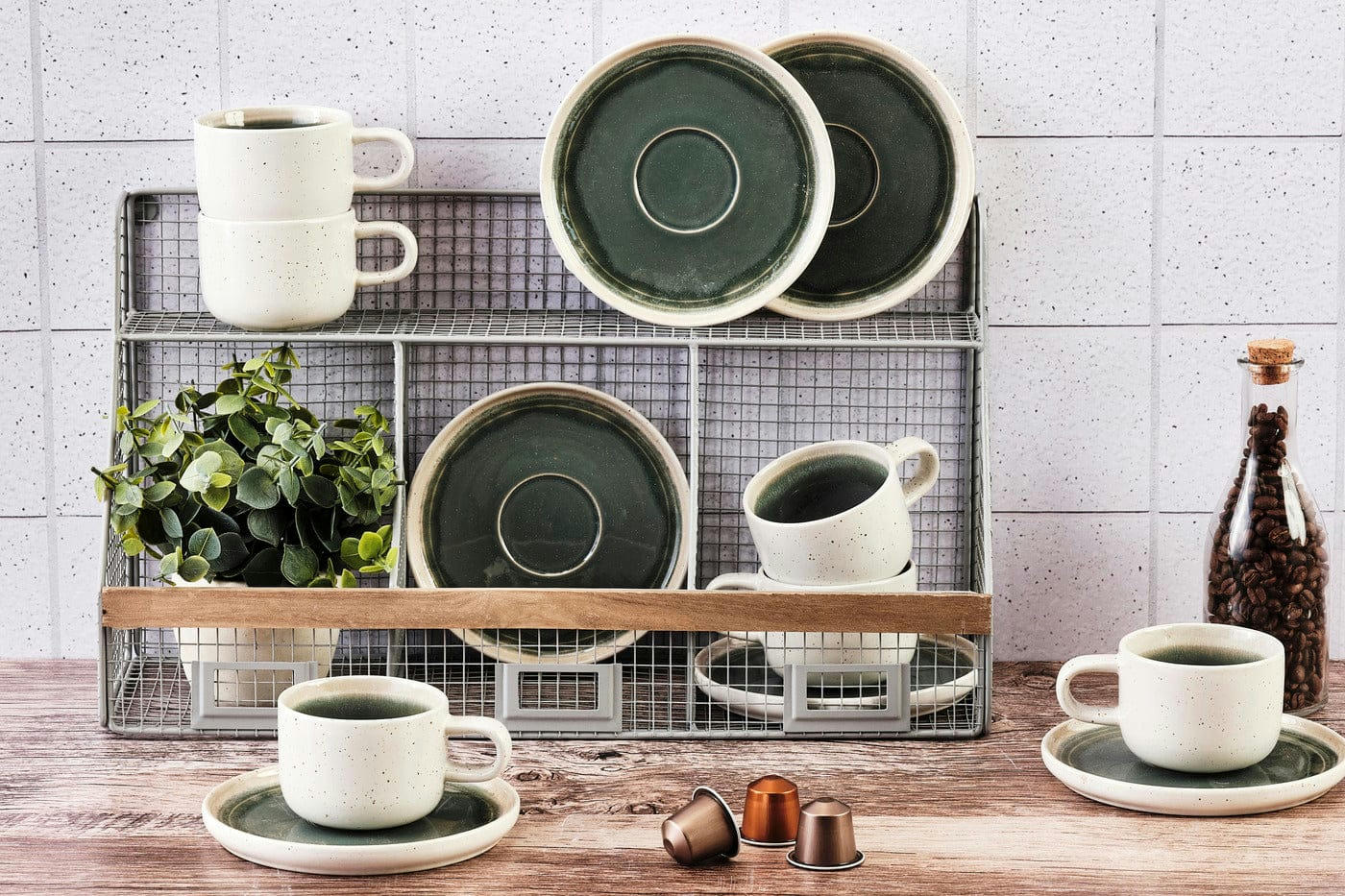 OXYGEN - Lot de 6 tasses en grès vert D15