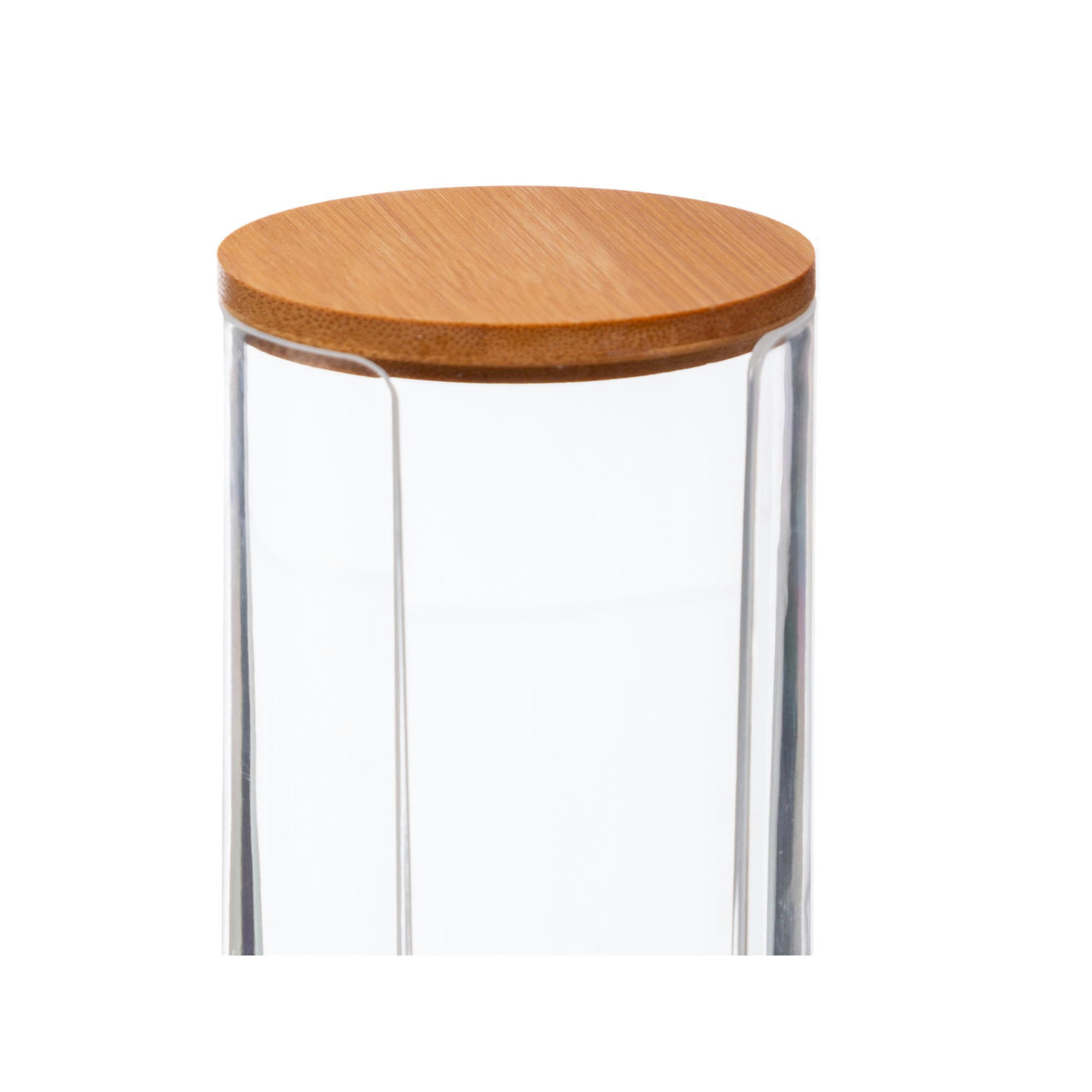 - Boîte cotons ronds transparent et bambou - 7x7x17.8cm