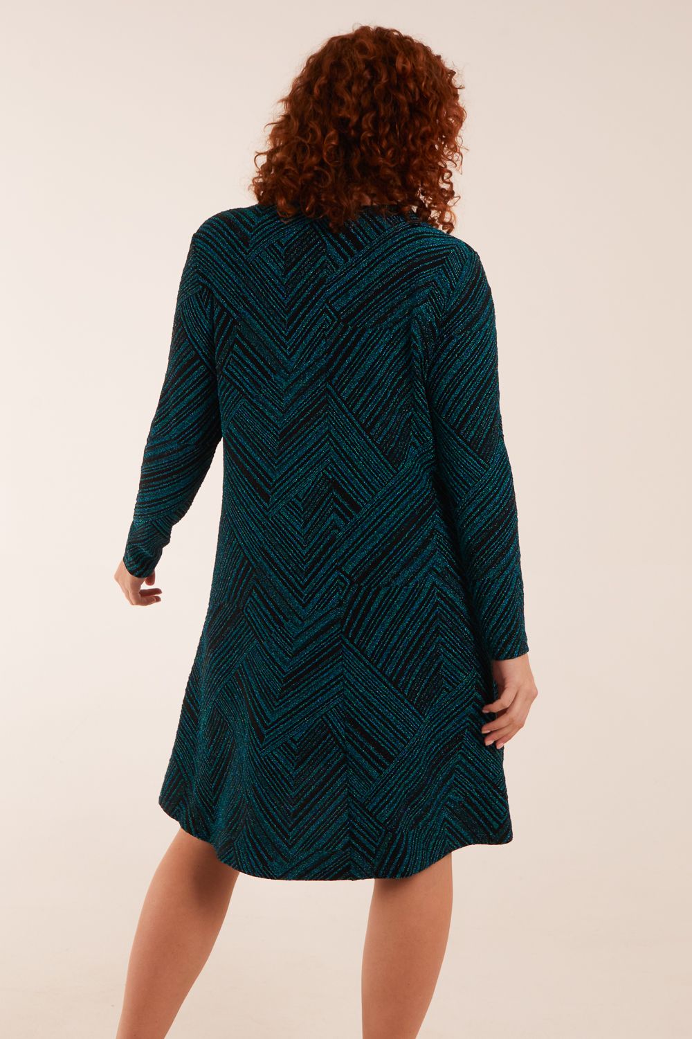 Blue Vanilla Curve Stripe Glittery Long Sleeve Shift Dress