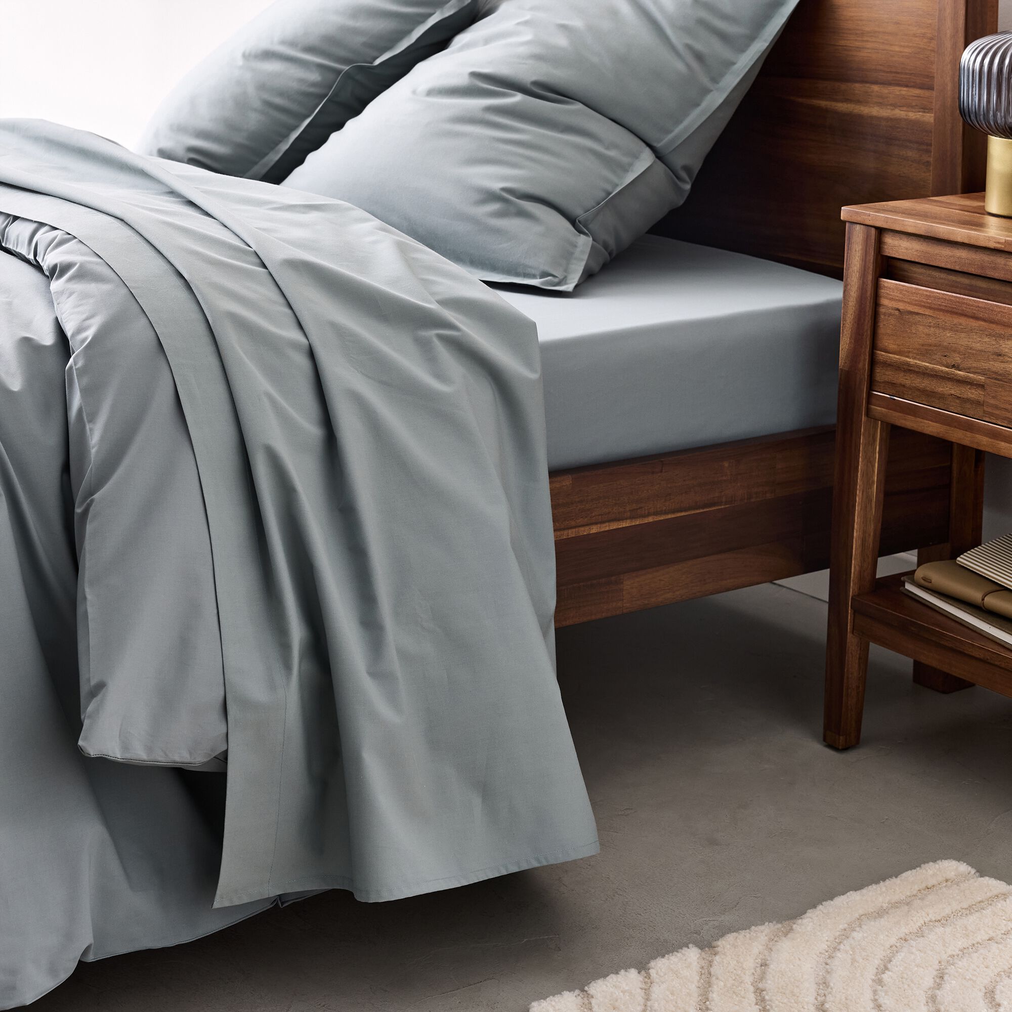 FLORE - Drap plat en percale de coton270x300cm - bleu calaluna