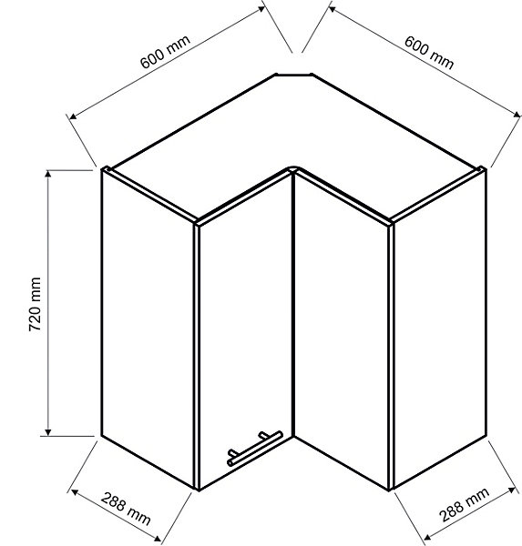Meuble d'angle haut de cuisine avec 1 porte coloris blanc -longueur 60 x profondeur 60 x hauteur 72 cm