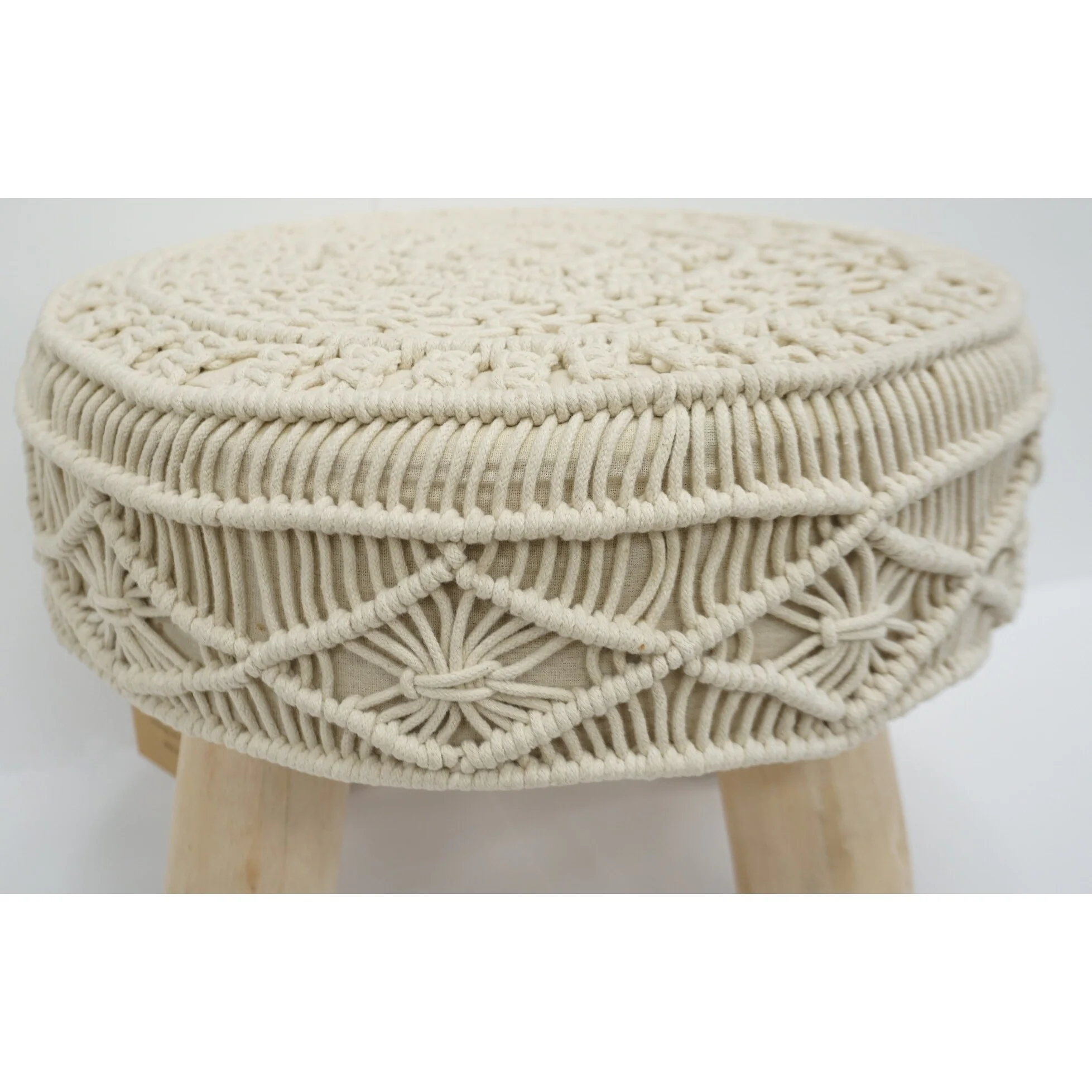 Home&Manor Wool Cotton Cheltenham Pouf