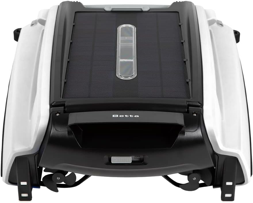 Solar Powered Automatic Robotic Pool Surface Skimmer Cleaner with 24/7 Continuous Cleaning Battery Power and Re-Engineered Twin Salt Chlorine Tolerant Motors (Blue)(White)