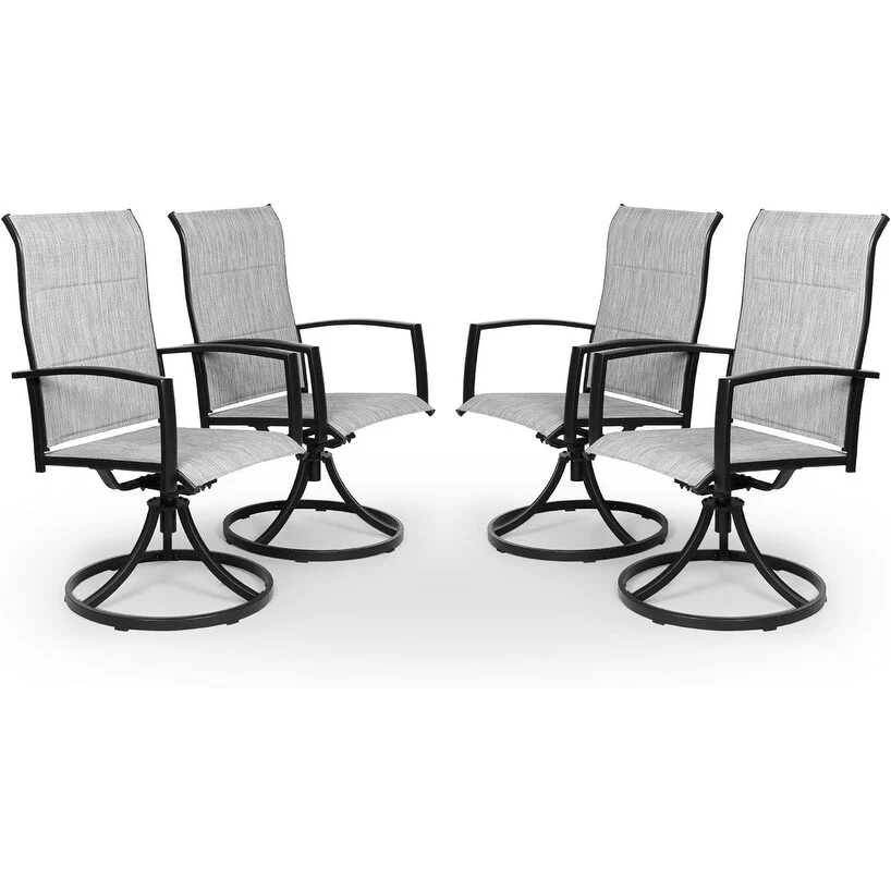 Outdoor Patio Metal Swivel Dining Chairs with Textilene Padded Fabric Set of 4