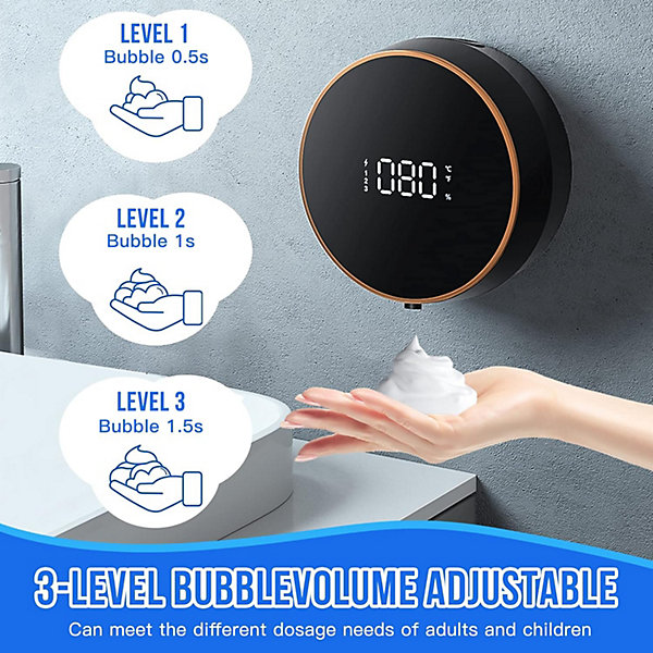 Distributeur de savon automatique réglable 280 ml, distributeur de savon mousse électrique mural (noir)