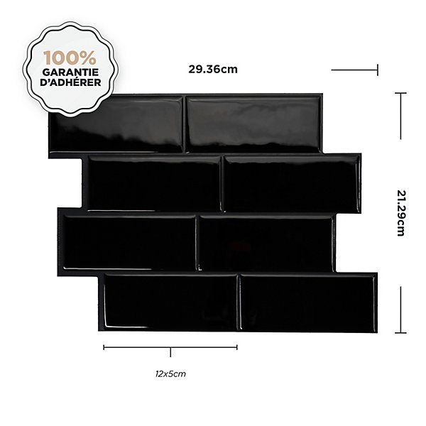 Crédence Adhésive Cuisine et Salle de Bain x4 - Carrelage Mural Smart Tiles, Noir - 29,36 x 21,29cm