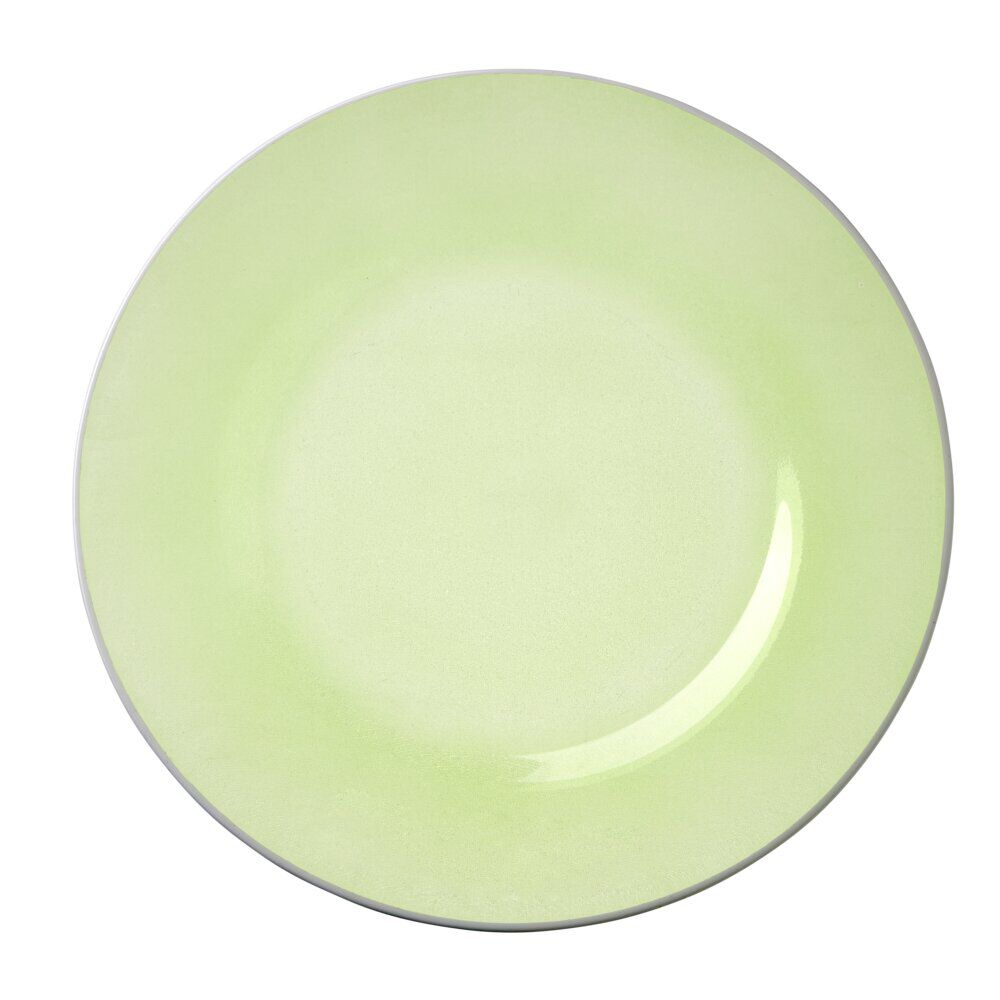 Assiette plate ronde liseré blanc verre transparent vert sauge Ø26cm