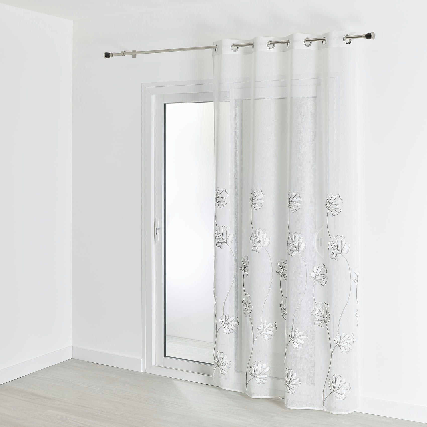 - Voilage au style floral polyester blanc 140x240 cm
