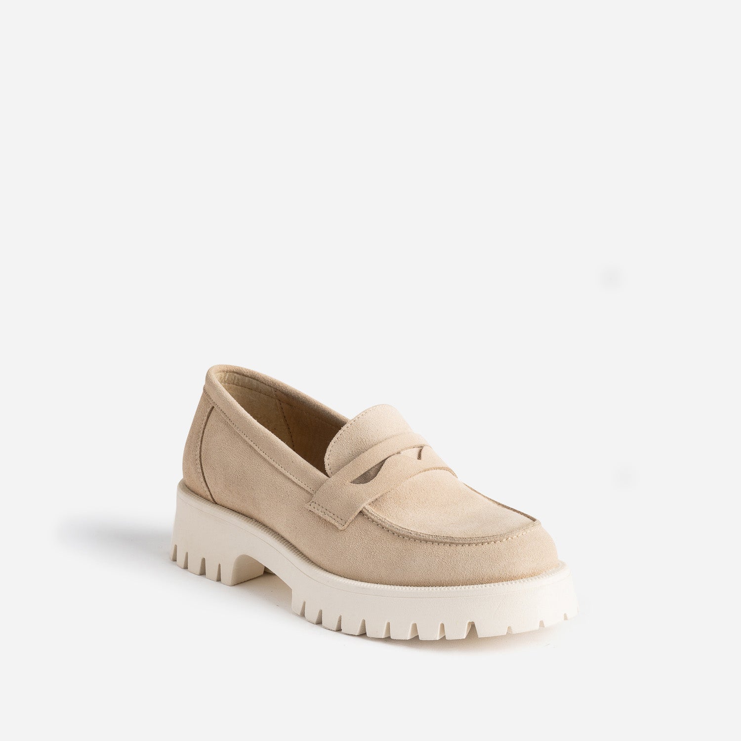 Mocassin TEXTO beige cuir velours cranté