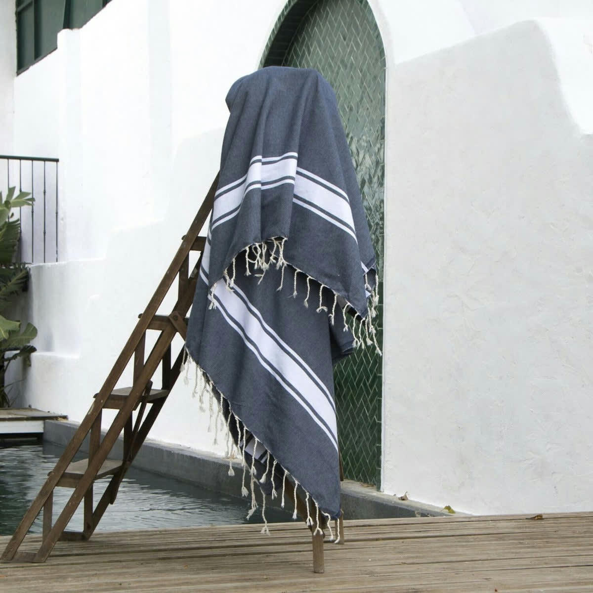 ST TROPEZ - Fouta XXL coton  200x200 bleu jean
