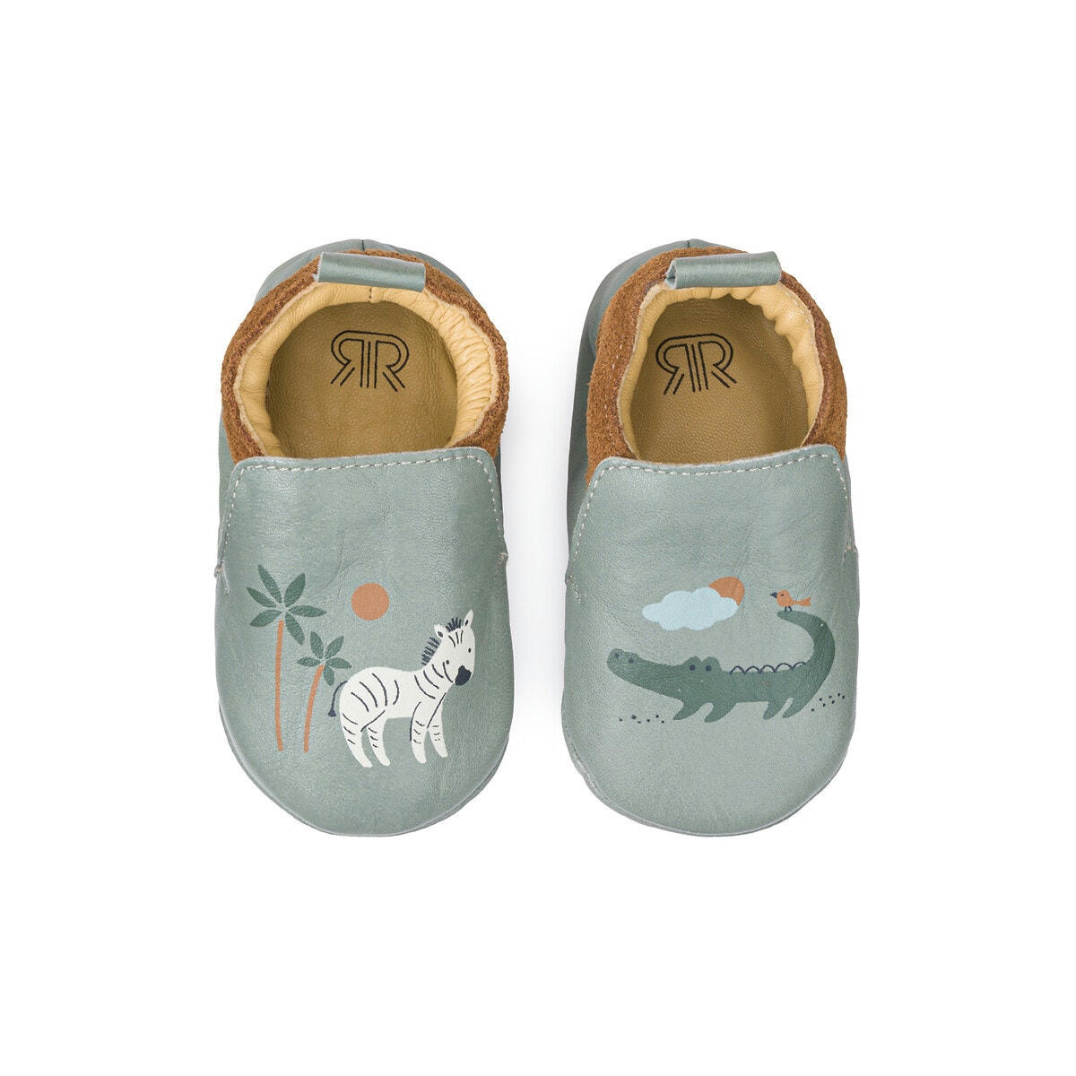 Chaussons cuir, imprimés crocodile et zèbre