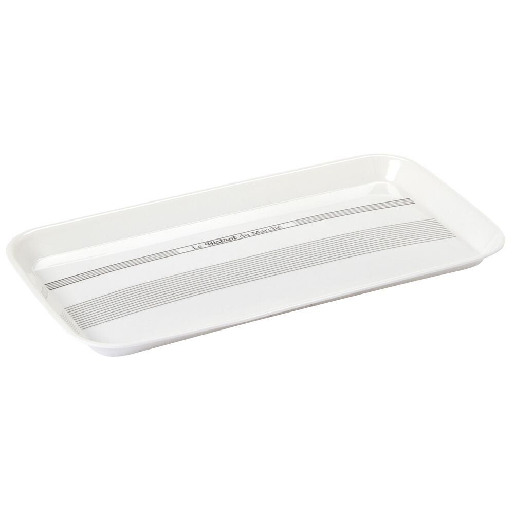 Plateau rectangulaire mélamine blanc écritures noires
