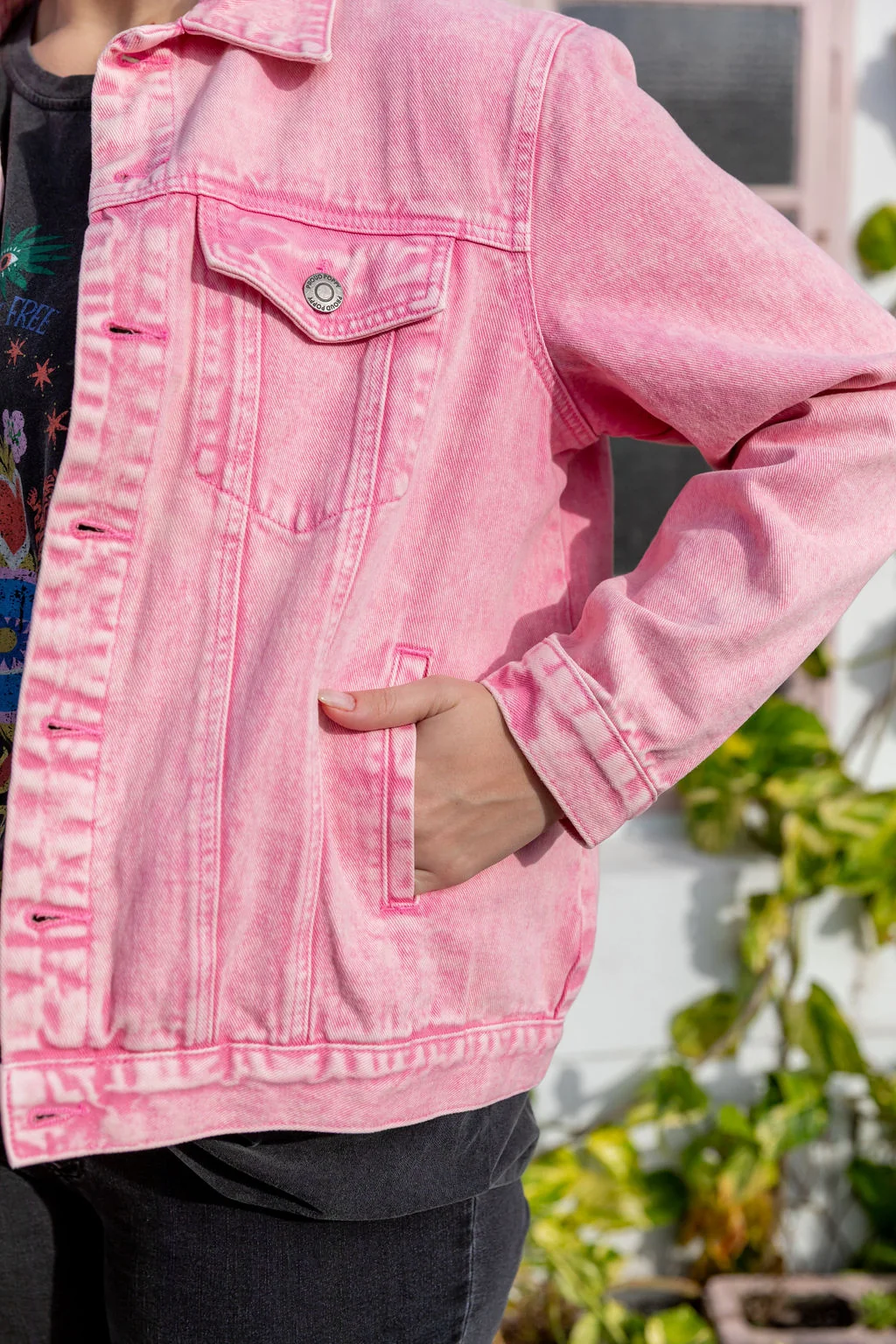 Hayden Boyfriend Denim Jacket in Pink Wash