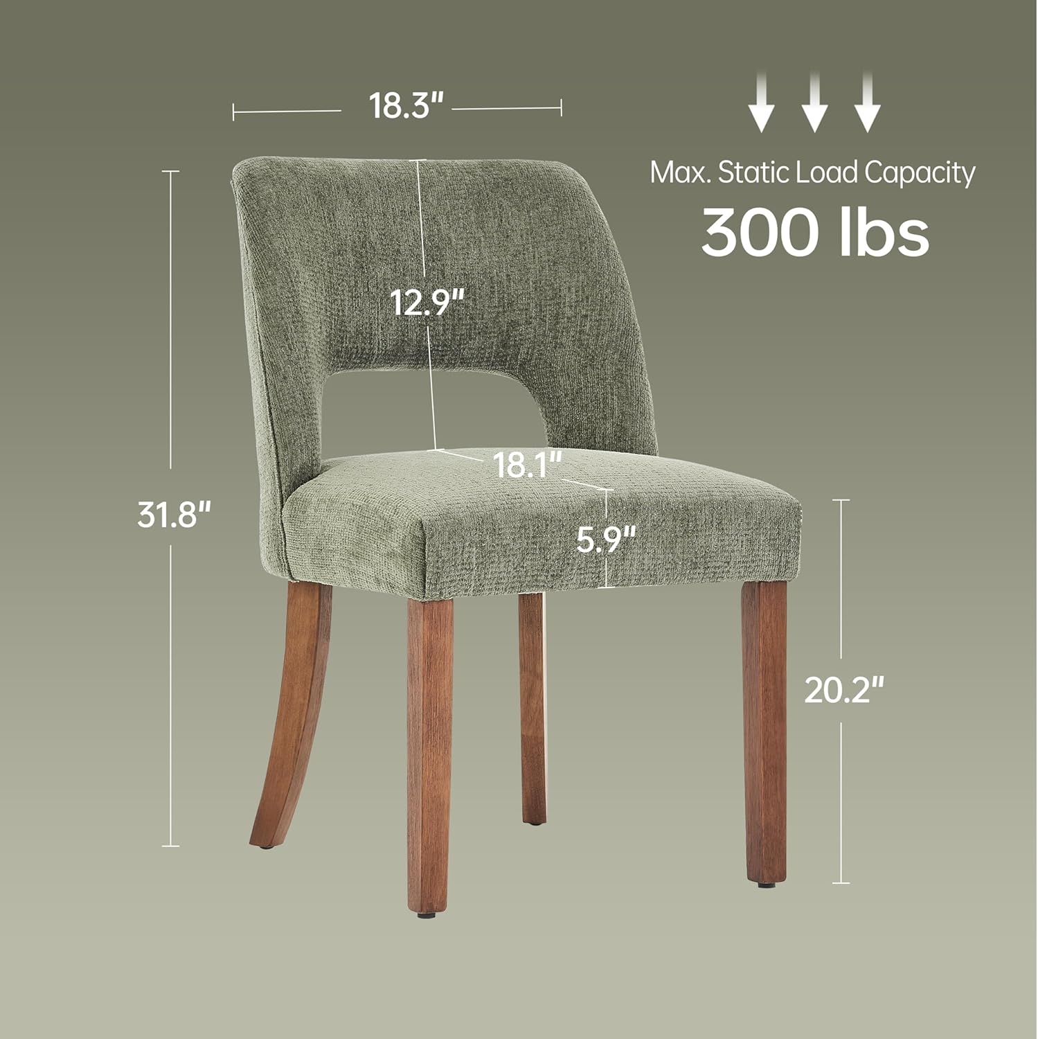 keoni Wooden Dining Chairs Set of 6, Mid Century Modern Upholstered Dining Room Chairs with Rubberwood Legs, Fabric Farmhouse Kitchen Chairs with Foot Pegs for Dining Room, Green