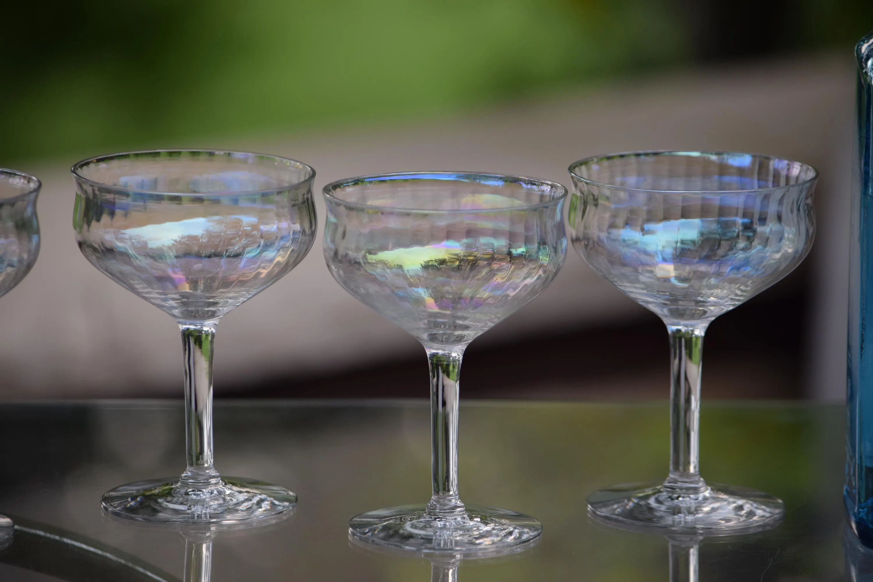 6 Vintage Iridescent Cocktail Glasses, 1950's, Vintage Iridescent Champagne Coupes, Unique Shaped Cocktail Glasses, Mixologists Glasses