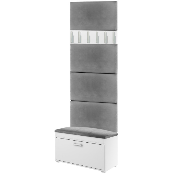 Zestaw Do Przedpokoju Fala 1WP4 Biały Szary 80X37,7X215 Cm Welur Szary
