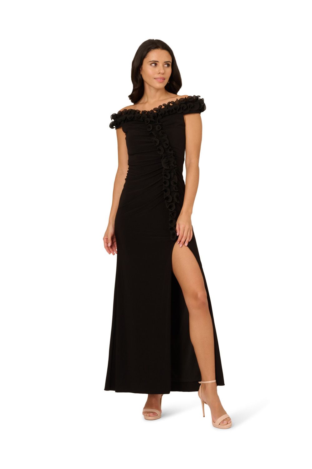 Adrianna Papell Jersey Ruffle Trim Gown
