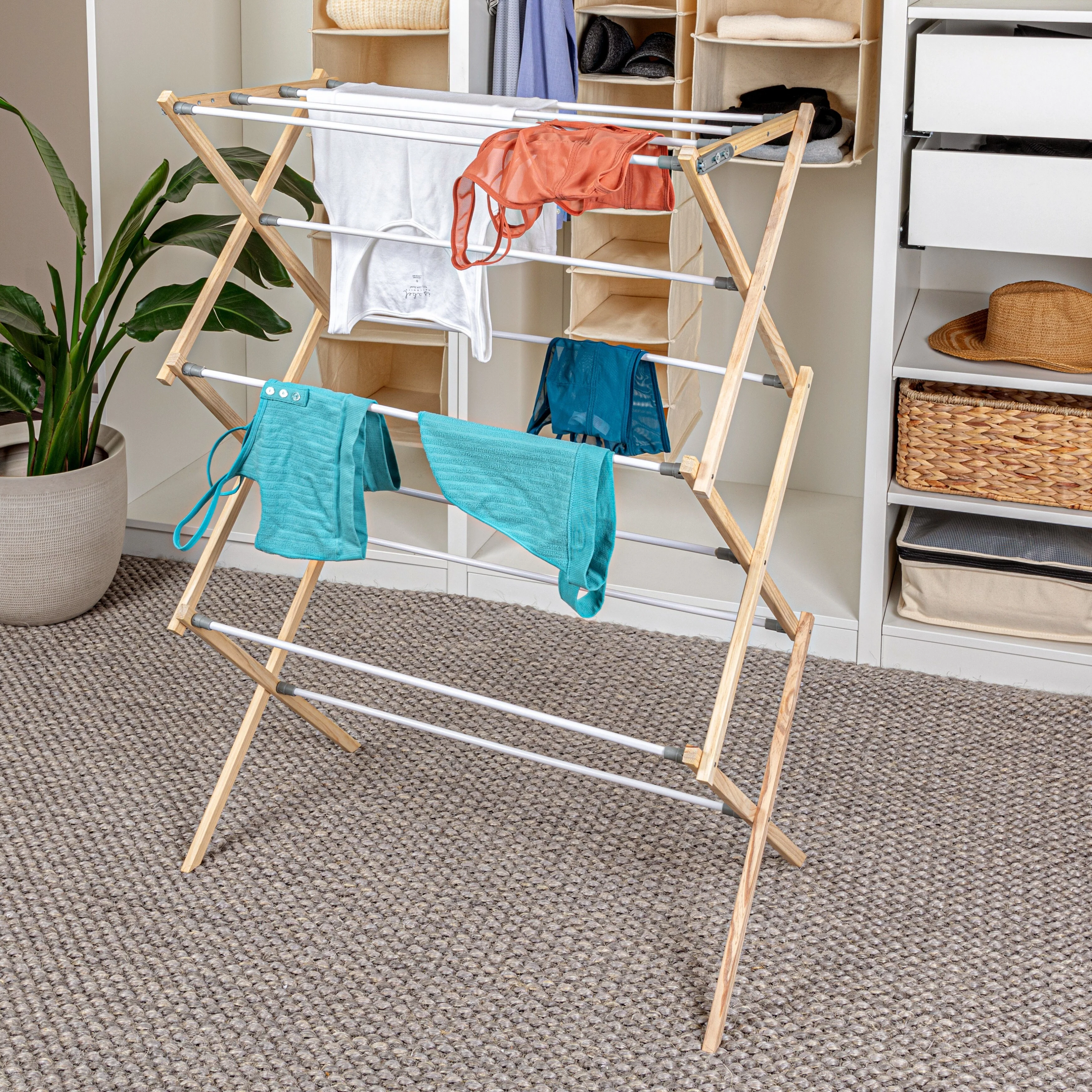 Household Essentials Pine Wood X-Frame Drying Rack