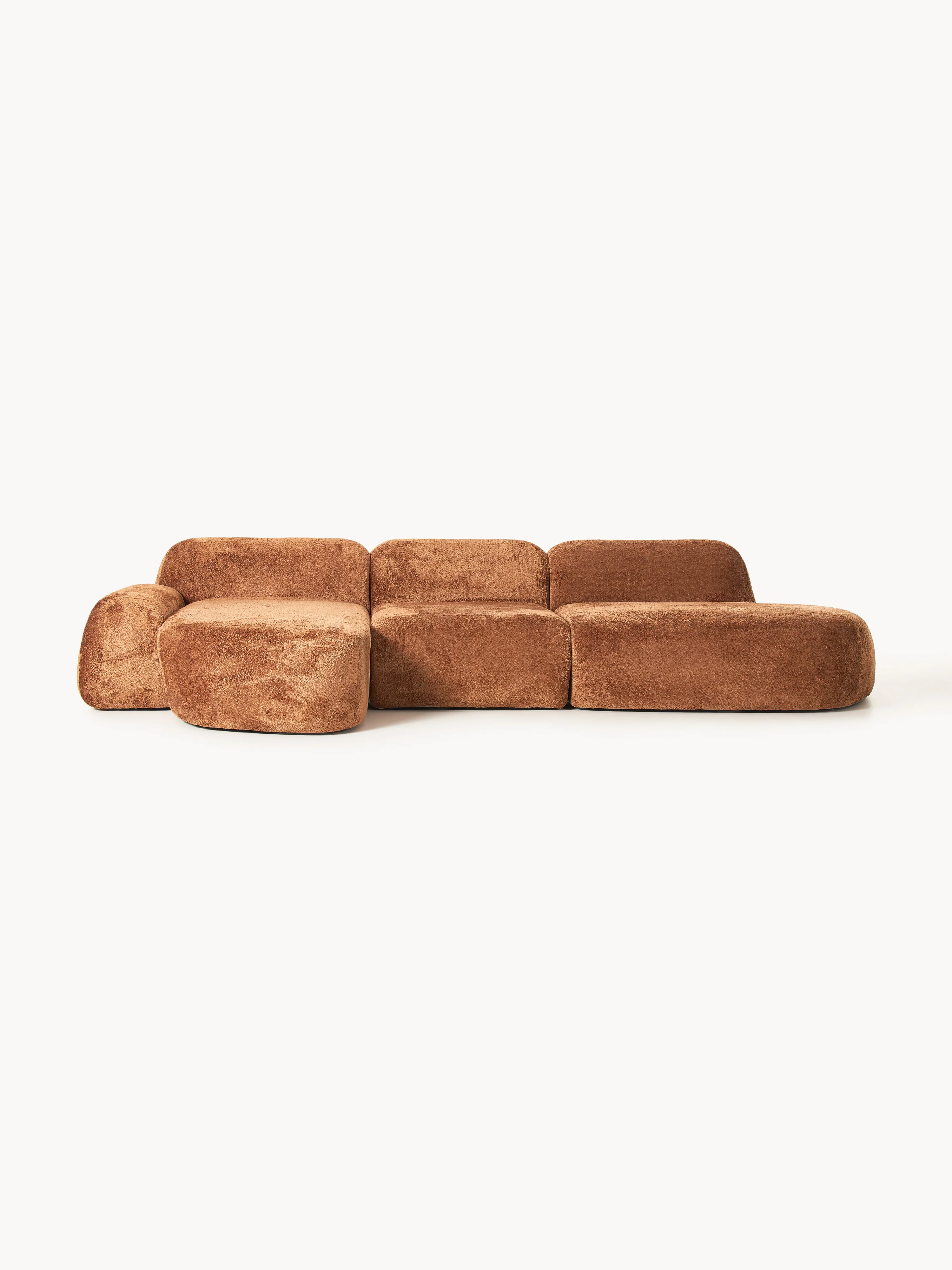 Modulares Ecksofa Wolke (4-Sitzer) aus Teddy-Bouclé mit Chaiselongue