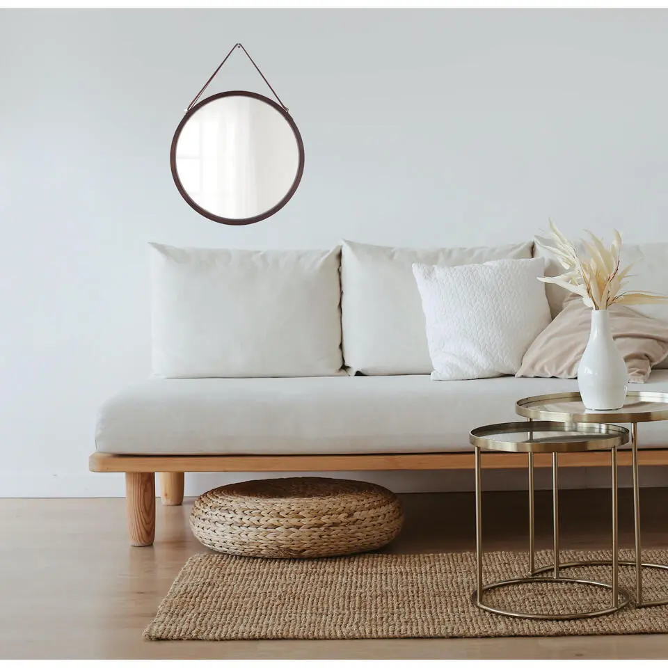 Tendance Wandspiegel - rond - bamboe - donkerbruin - 38 x 38 cm