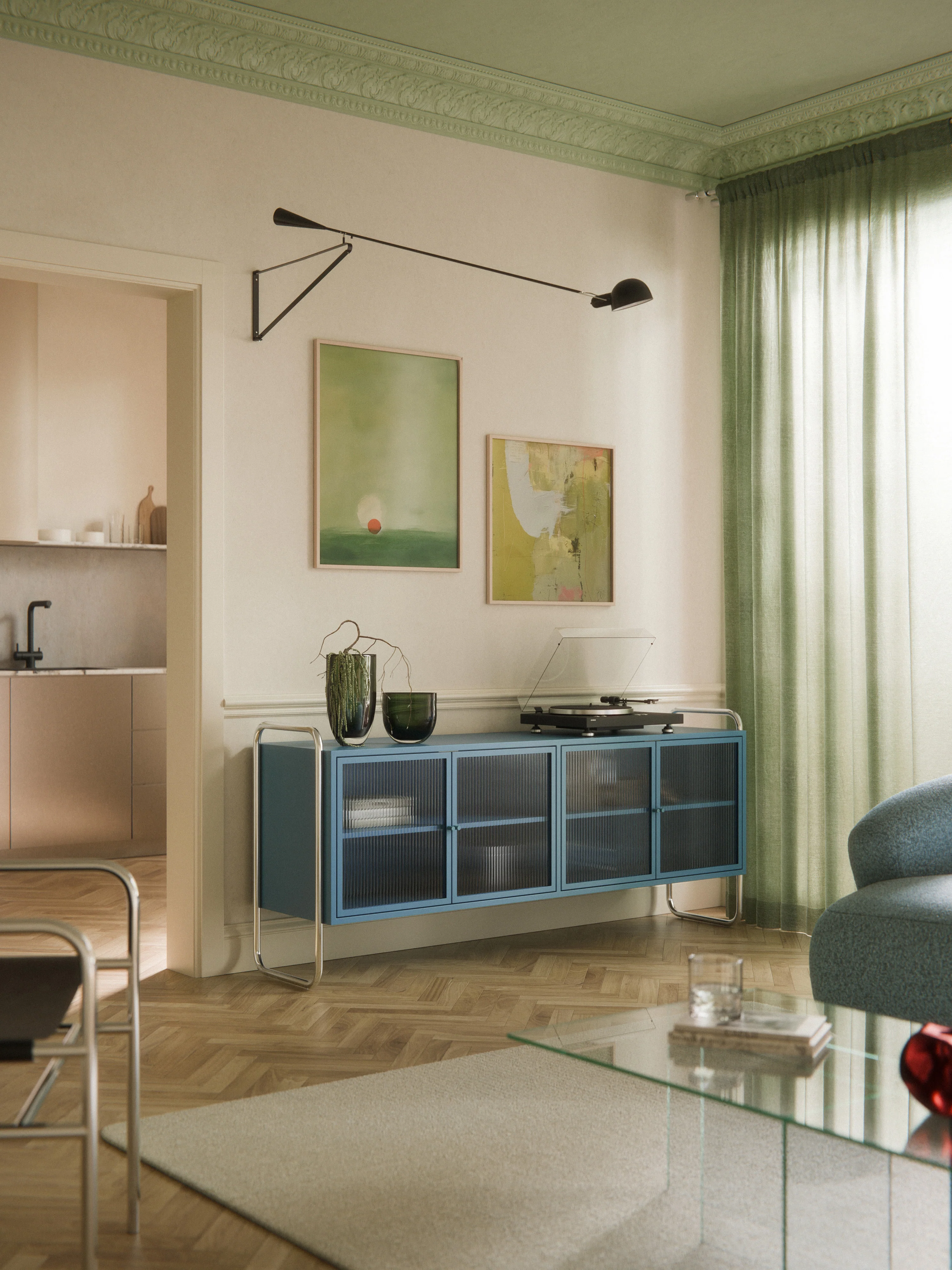 Metall-Sideboard Robyn mit Glas-Front