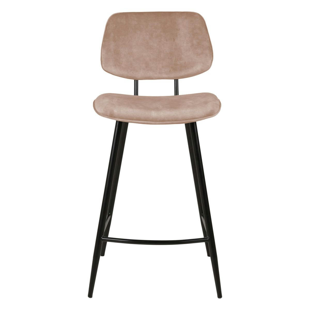LIZZY - Chaise plan de travail velours beige pieds métal noir h68 cm