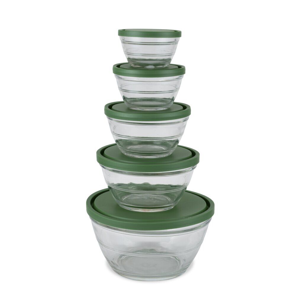 BoÎte de conservation en verre x5 avec couvercle plastique 0,2 à 2,3L (2 modèles)