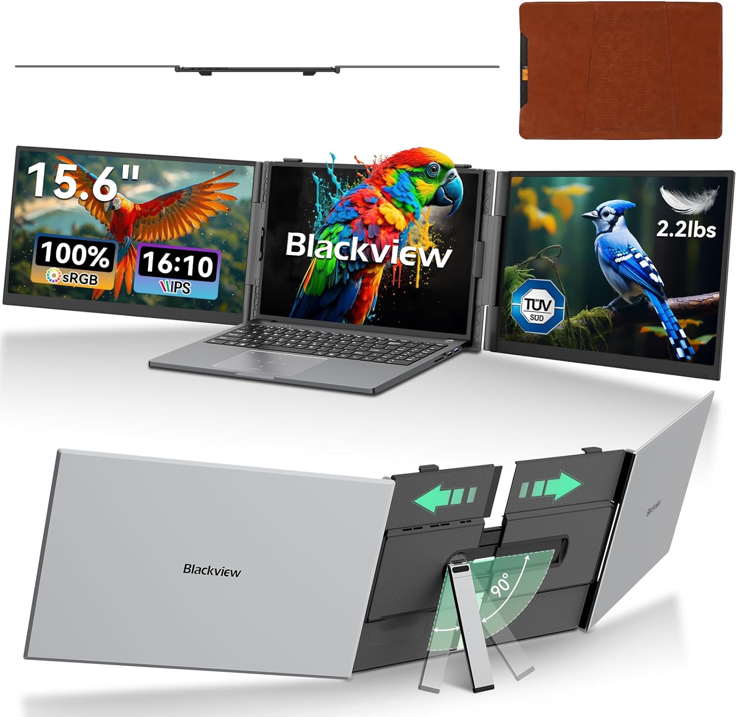 Blackview DCM8 Triple Laptop Screen Extender 15.6 1080P FHD IPS Portable External Screen Two Cable USB C Travel for 13-17'' Laptop Plug & Play Compatible with Windows/Mac/Chrome OS/Mobile Devices