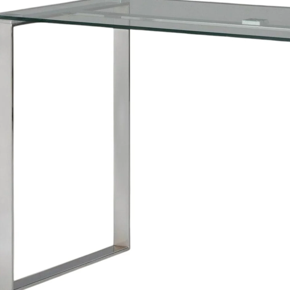 HomeRoots 47 Clear and Silver Glass and Metal Computer Desk