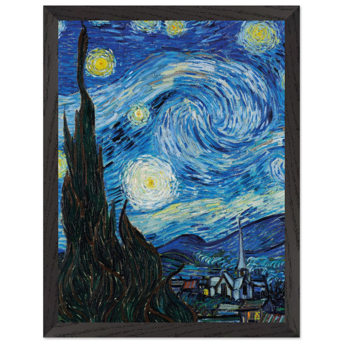 Artfulprints Poster met Lijst Vincent van Gogh - Starry night  - 30x40 cm - Blauw