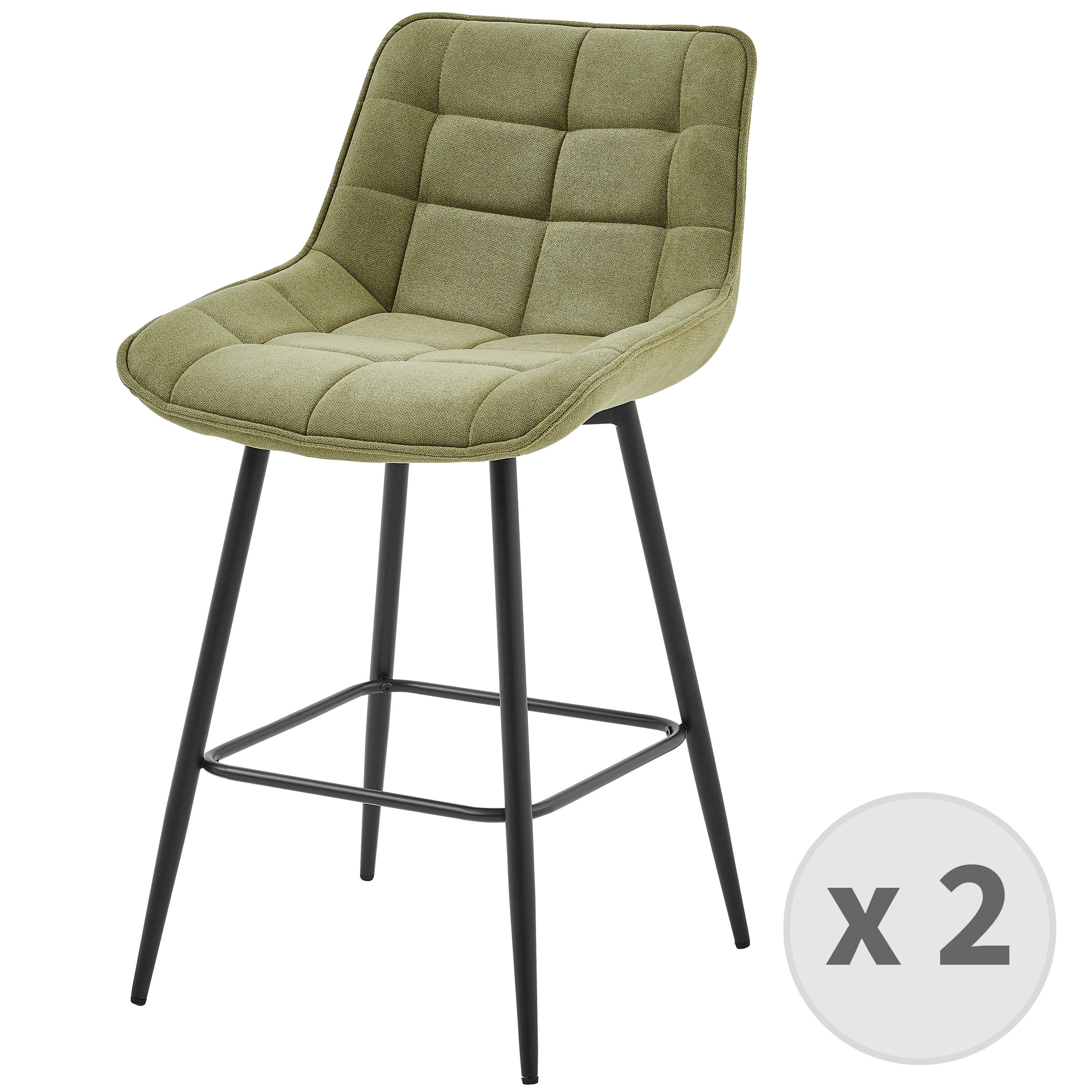 GRANT - Fauteuil de bar en tissu Sauge et métal noir (x2)