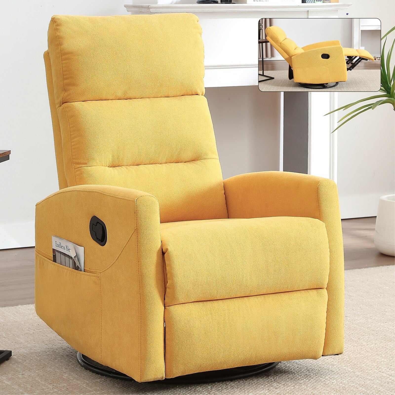 Manual Recliner Chair for Adults, 360° Swivel Rocker Fabric Recliner, Nursery Chairs, Glider Rocker Recliners w/Cushion Back