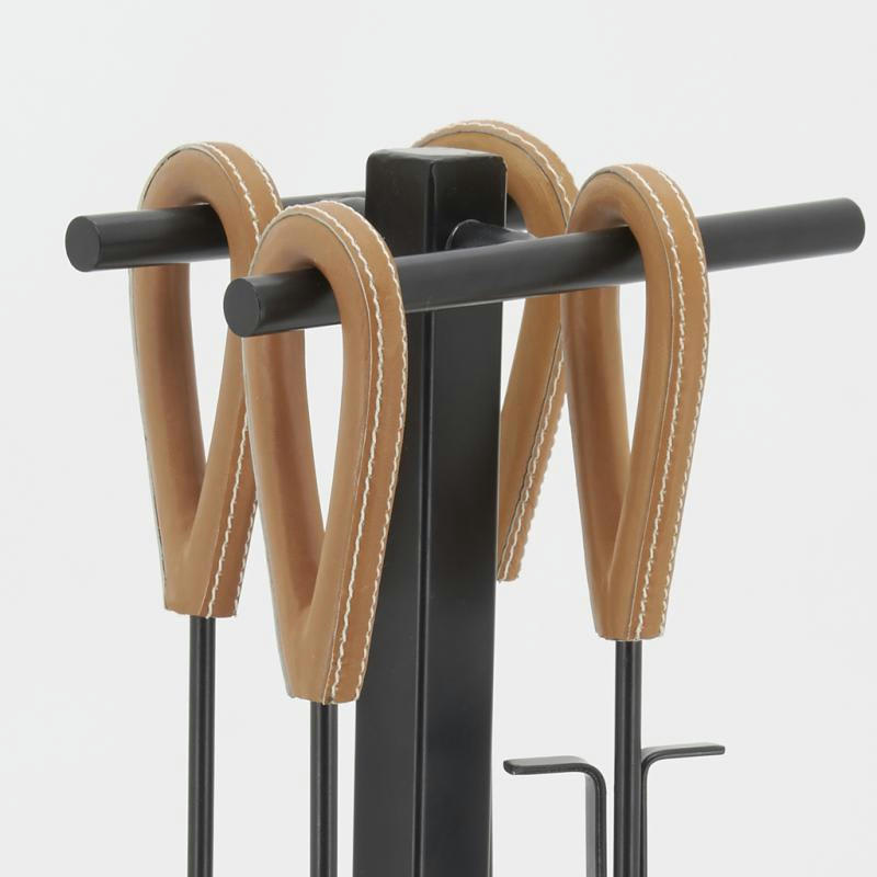 - Valet de cheminée + 4 accessoires en métal et cuir